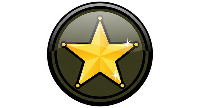 A shiny gold star icon on a dark green circular badge
