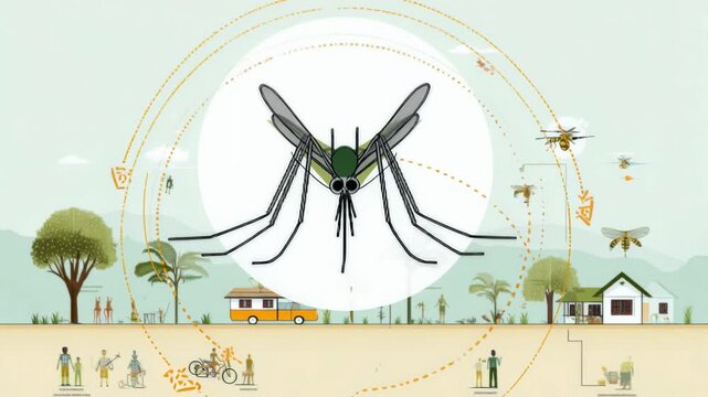 Illustration of mosquito life cycle and its impact on human health and environment