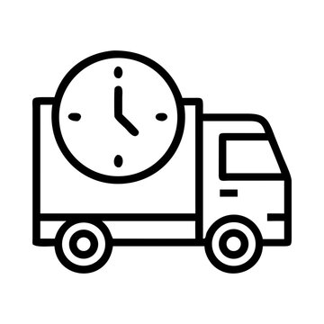 Delivery truck clock time shipping fast service transport silhouette vector illustration