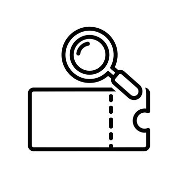 Ticket Inspection with Magnifying Glass, Detailed View, Black Outline