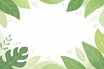 Fototapeta premium Decorative green foliage frame with abstract leaves and white background