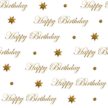 Seamless Happy Birthday Pattern with Gold Stars &ndash; Elegant Celebration Background for Fabric, Packaging, Surface Print and Stationery
