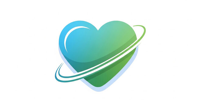 A colorful heart shaped icon with a gradient effect and orbiting lines