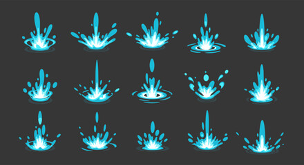 Water Splash Animation Elements with Blue Liquid on Dark Gray Background © Bejo