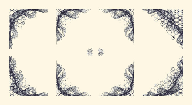 Abstract Geometric Hexagonal Pattern Corners with Wavy Lines
