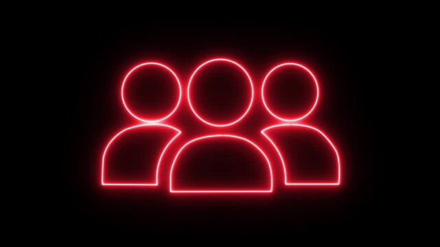 Red Neon Group of People Icon on Black Background  