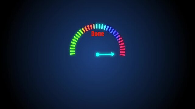 A loading bar with a half circle in different colors,shown completed by an arrow symbol.