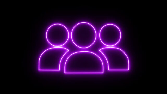Purple Neon Group of People Icon on Black Background