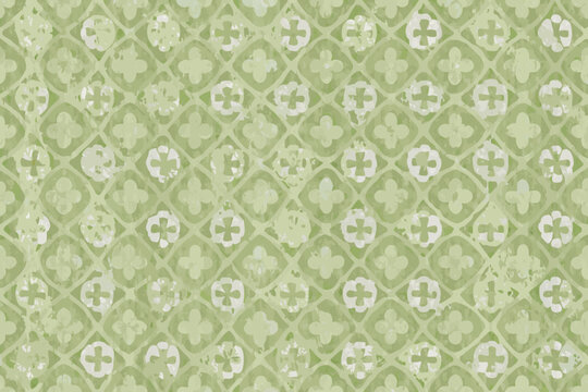 Pale green floral pattern with repeating clover like shapes
