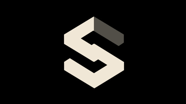 Abstract 3D geometric letter S logo concept on a solid black background, modern isometric alphabet initial design element, graphic symbol.