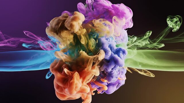 Colorful liquids mixing and exploding in mid-air