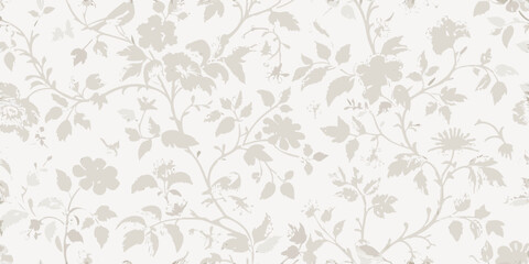 Delicate floral pattern in shades of beige and off white repeating design © Lelin