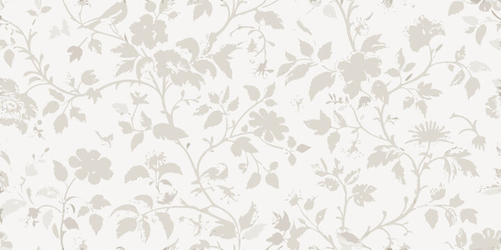 Delicate floral pattern in shades of beige and off white repeating design
