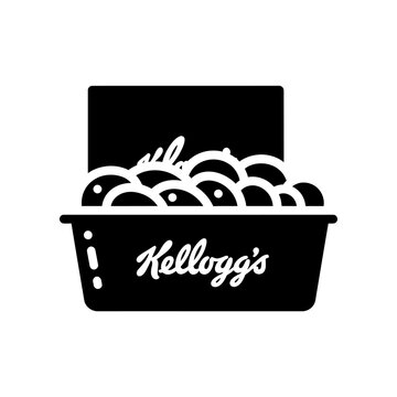 Kellogg's cereal box with frosted flakes spilling out on black background minimalist product photography