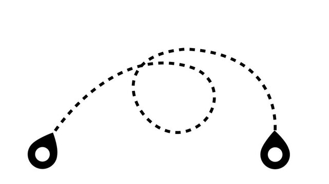 4k Minimalist travel path animation, black dotted line map route on white background, seamless loop motion graphics for logistics tracking, destination points and navigation visuals.