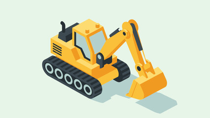 Fototapeta premium Isometric yellow excavator heavy construction machinery vehicle on a plain background.