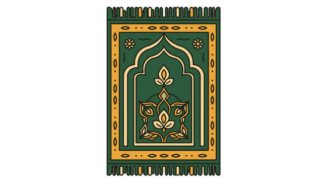 Islamic Prayer Mat Green and Gold Traditional Design