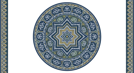 Obraz premium Intricate Blue and Gold Islamic Geometric Pattern Design