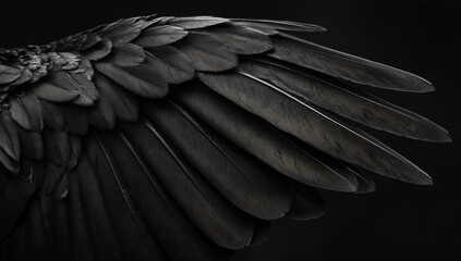 Fototapeta premium Close up of a dark bird's wing against a dark background, artistic and detailed