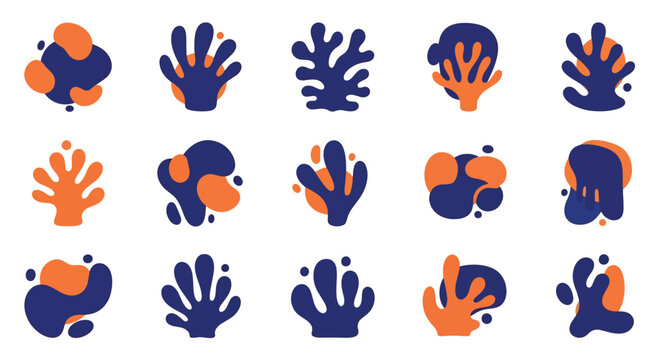 Collection of diverse hand gestures in blue and orange hues for design