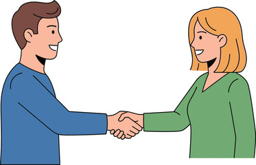 Fototapeta premium Man and woman shake hands warmly completing a business agreement.