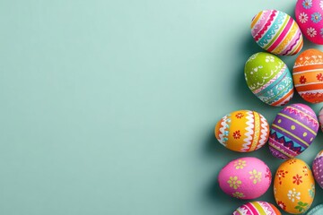 Fototapeta premium Colorful Easter Eggs on Teal Background