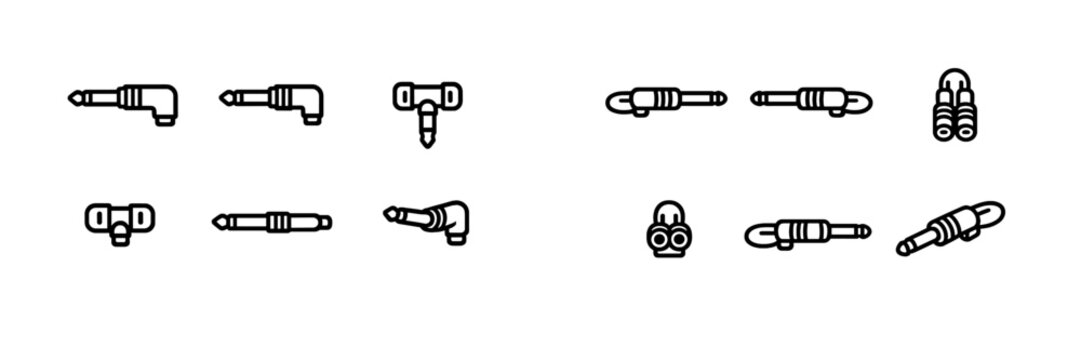 A collection of black and white line icons representing various audio