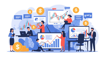 Obraz premium A confident businesswoman studies data on a tablet, standing near a large coin. Perfect for illustrating financial analysis, growth, or strategic plan