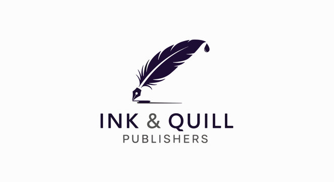Emblem Featuring a Feather Pen Design for Writing Services and Publishing Companies a Symbol of Authorship and Literary Arts Ideal for Branding and Creative Projects in Literature and