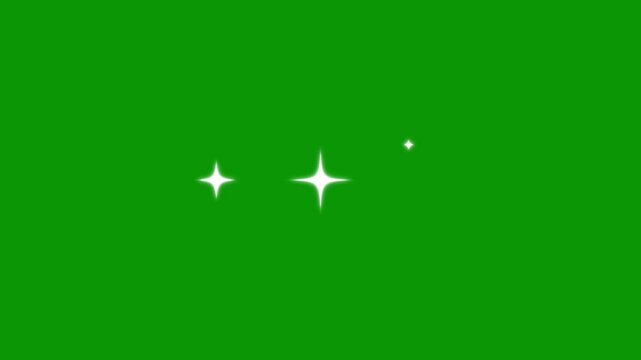 fast line glitter star motion, glowing light effect, star sparkle vector doodles, Twinkling stars animation, white cartoon blinking stars, flat vector doodle sparkle star, green background 4k video
