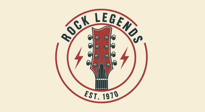 Rock Legends Est 1970 Guitar Headstock Logo Design.