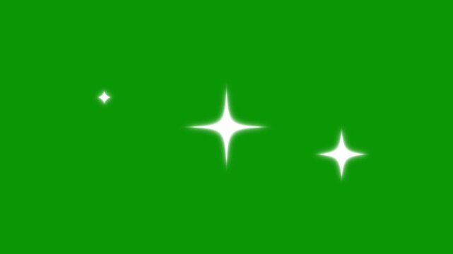 flat vector doodle sparkle star, white cartoon blinking stars, fast line glitter star motion, glowing light effect, star sparkle vector doodles, Twinkling stars animation, green background 4k video
