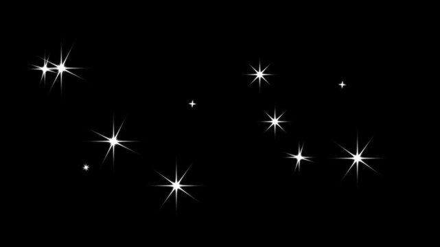 star sparkle vector doodles, Twinkling stars animation, glowing light effect, fast line glitter star motion, white cartoon blinking stars, flat vector doodle sparkle star, black background 4k video