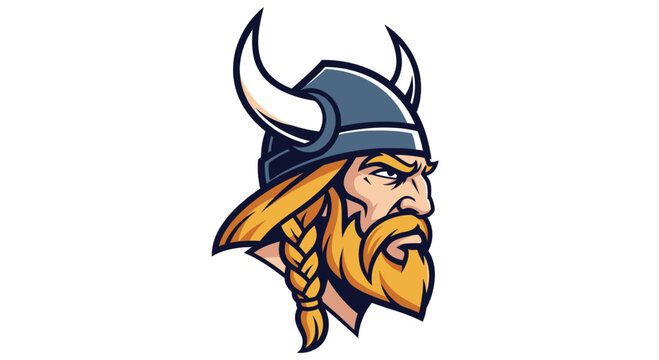 Viking Warrior Head with Braided Beard and Horned Helmet.