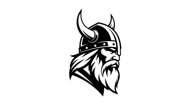 Viking Warrior Head with Horned Helmet and Beard.