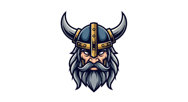 Viking Warrior Head with Horned Helmet and Beard.