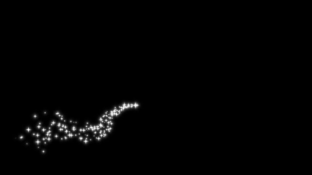 Glittering star line and circle sparkle on black background, twinkle star burst glitter sparkle, pixie dust path, shining white particle stars dust, fairy tail glitter particles sparkling, 4k video