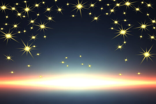 glow abstract background, golden sparkle sky with light horizon gradient, dreamy landscape backdrop