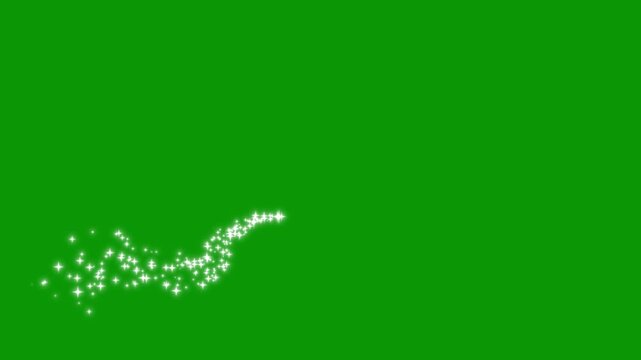 Glittering star line and circle sparkle on green background, twinkle star burst glitter sparkle, pixie dust path, shining white particle stars dust, fairy tail glitter particles sparkling, 4k video