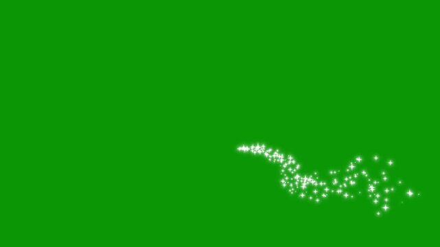 White glowing twinkle stars animation with sparkling glitter dust trail, Glowing golden glitter stars line animation on green screen  background, flat smoke bursts, glitter stars, comic manga flashes