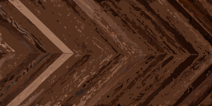 Close up of a brown herringbone patterned wooden floor with light lines