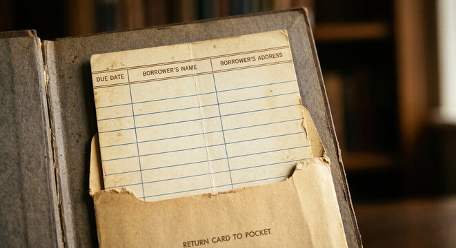 Old Library Book Card Inside Worn Paper Pocket Close Up