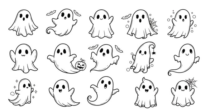 Festive Halloween Season Collection Featuring Ghost Designs for Celebration Creativity Spooky Character Outlines Perfect for Party Decorations and Autumn Holiday Theme Projects to Set the
