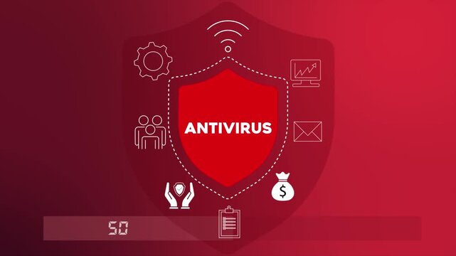 Antivirus software detecting and removing malicious threats from computer system cybersecurity 4K animation video.