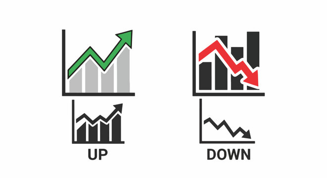Visual Representation of Business Performance with Upward Green Arrows Demonstrating Success and Downward Red Arrows Indicating Declines for Economic Trends Forecasting Growth and Loss