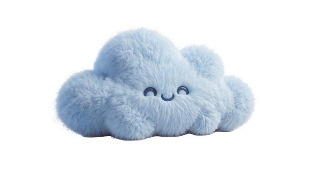 A charming, fluffy light blue cloud creature with a cute smiling face, rendered in 3D, isolated for playful design elements and children s themes PNG