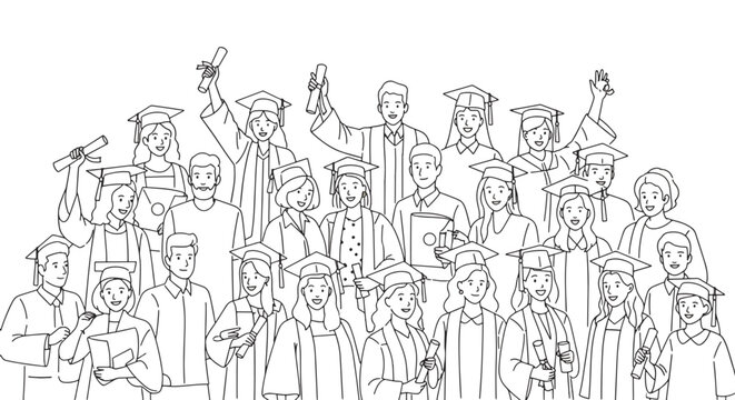 Drawing showcases joyous graduation celebration with students in academic regalia representing successful milestone achievements and commencement ceremonies symbolizing future aspirations