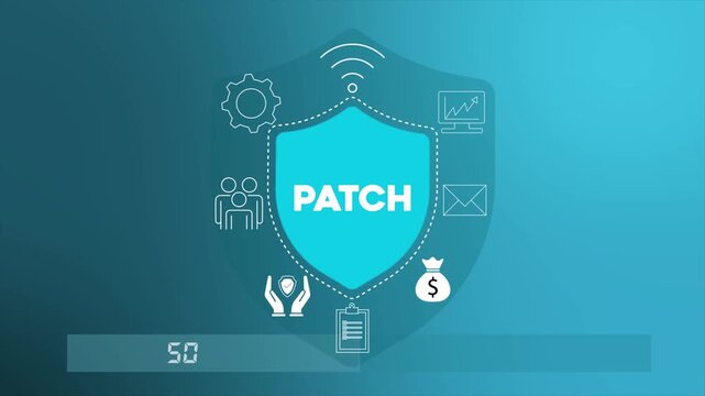 Security patch update fixing system vulnerabilities and improving protection cybersecurity 4K animation video.
