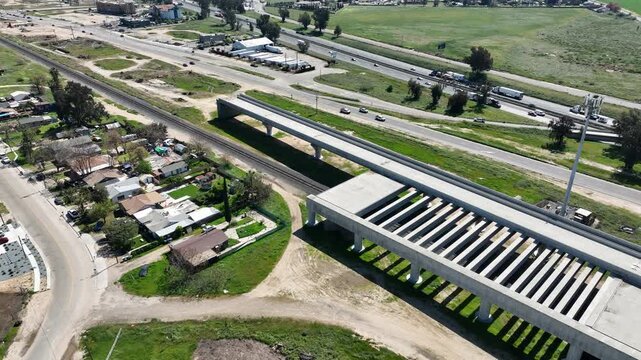 An incomplete section of the California High speed rail infrastructure project stands in Fresno, California, USA.