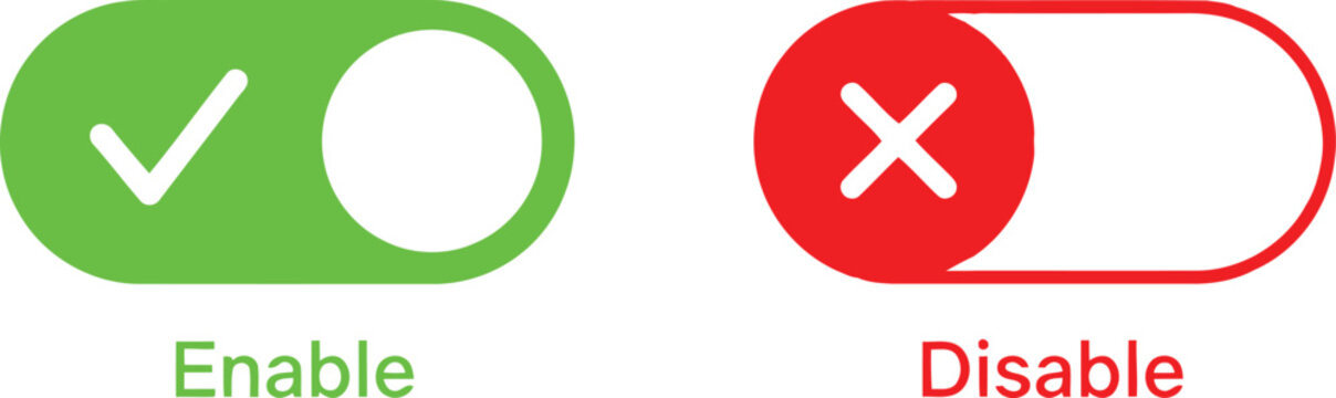 Minimalist graphic design showing enable and disable toggle switches for user interface elements Vector